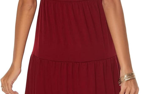 Women'S Casual Summer Tiered Midi Dress Short Sleeve V-Neck Loose Cotton Ruffle Babydoll Dress Boho Sundress