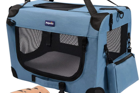 Portable Collapsible Dog Crate, Travel Dog Crate 24X17X17 with Soft Warm Blanket and Foldable Bowl for Large Cats & Small Dogs Indoor and Outdoor
