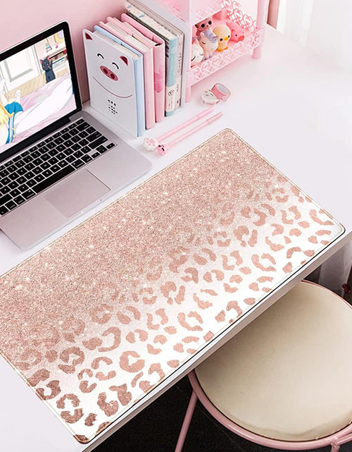 Load image into Gallery viewer, Desk Mat XXL Mouse Pad, Pink Rose Gold Leopard Print Office Supplies and Accessories Decor for Women 31.5X15.75In,Stitched Edges Smooth Non-Slip Bottom, Large Pad
