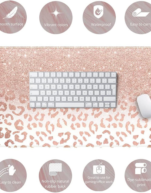 Load image into Gallery viewer, Desk Mat XXL Mouse Pad, Pink Rose Gold Leopard Print Office Supplies and Accessories Decor for Women 31.5X15.75In,Stitched Edges Smooth Non-Slip Bottom, Large Pad
