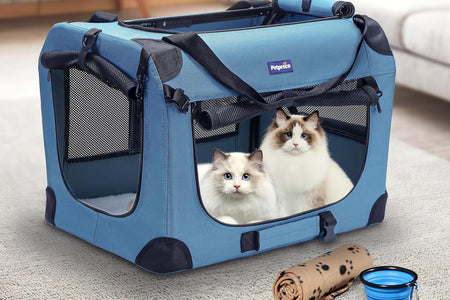 Portable Collapsible Dog Crate, Travel Dog Crate 24X17X17 with Soft Warm Blanket and Foldable Bowl for Large Cats & Small Dogs Indoor and Outdoor