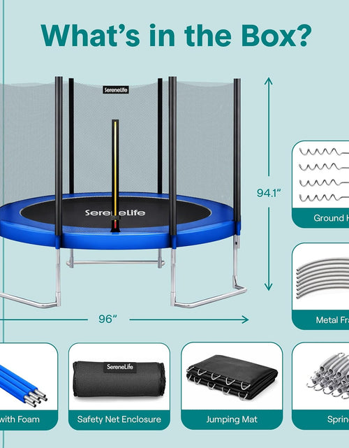 Load image into Gallery viewer, ASTM Approved Trampoline with Net Enclosure – Stable, Strong Kids and Adult Trampoline with Net – Outdoor Trampoline for Kids, Teens and Adults – Reinforced Kids, Blue,
