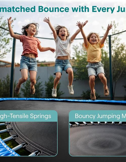 Load image into Gallery viewer, ASTM Approved Trampoline with Net Enclosure – Stable, Strong Kids and Adult Trampoline with Net – Outdoor Trampoline for Kids, Teens and Adults – Reinforced Kids, Blue,
