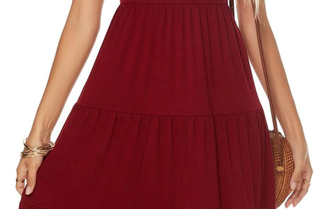 Women'S Casual Summer Tiered Midi Dress Short Sleeve V-Neck Loose Cotton Ruffle Babydoll Dress Boho Sundress