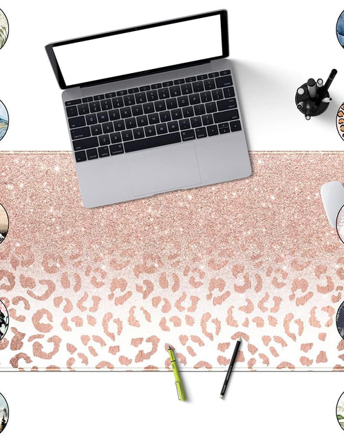 Load image into Gallery viewer, Desk Mat XXL Mouse Pad, Pink Rose Gold Leopard Print Office Supplies and Accessories Decor for Women 31.5X15.75In,Stitched Edges Smooth Non-Slip Bottom, Large Pad
