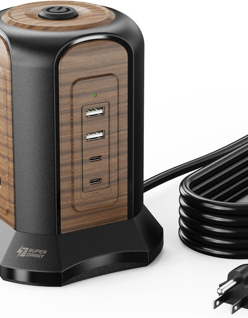 Load image into Gallery viewer, Power Strip Tower Surge Protector, 10 Ft Extension Cord with Multiple Outlets, 9 Outlets, 4 USB Ports (2 USB C), 1080 Joules, 3-Prong, Grounded, Charging Station for Home, Office, Brown
