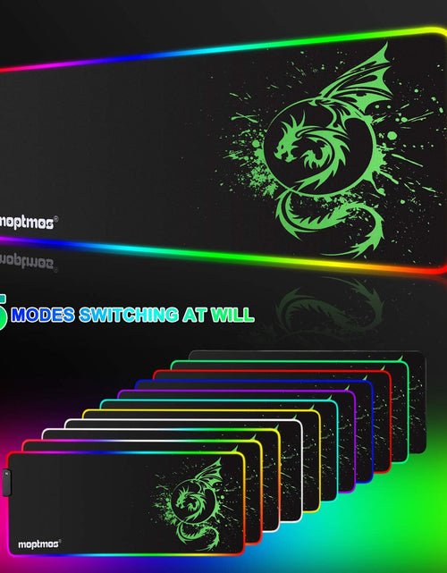 Load image into Gallery viewer, Large RGB Mouse Pad Anime Dragon Mouse Mat LED with 15 Lighting Modes for Gaming 31.5 X 12 Inch (Green)
