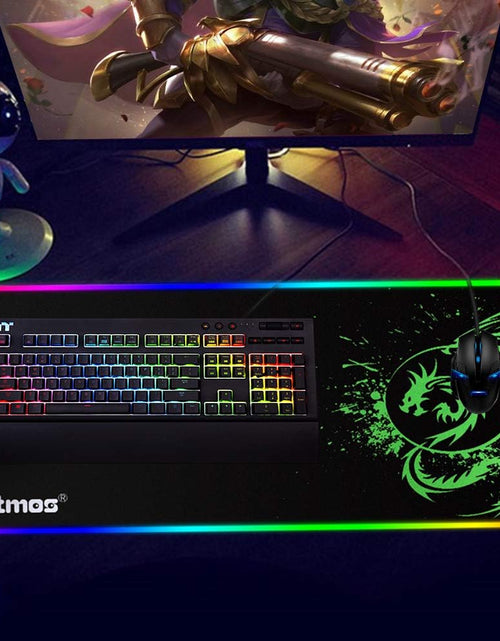 Load image into Gallery viewer, Large RGB Mouse Pad Anime Dragon Mouse Mat LED with 15 Lighting Modes for Gaming 31.5 X 12 Inch (Green)

